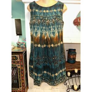 VINTAGE LE SHACK TRACY FEITH PRINT COTTON CORDUROY EMBELLISHED DRESS 6